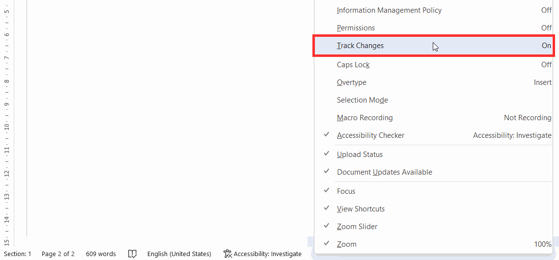 Track changes is the second highest in the menu